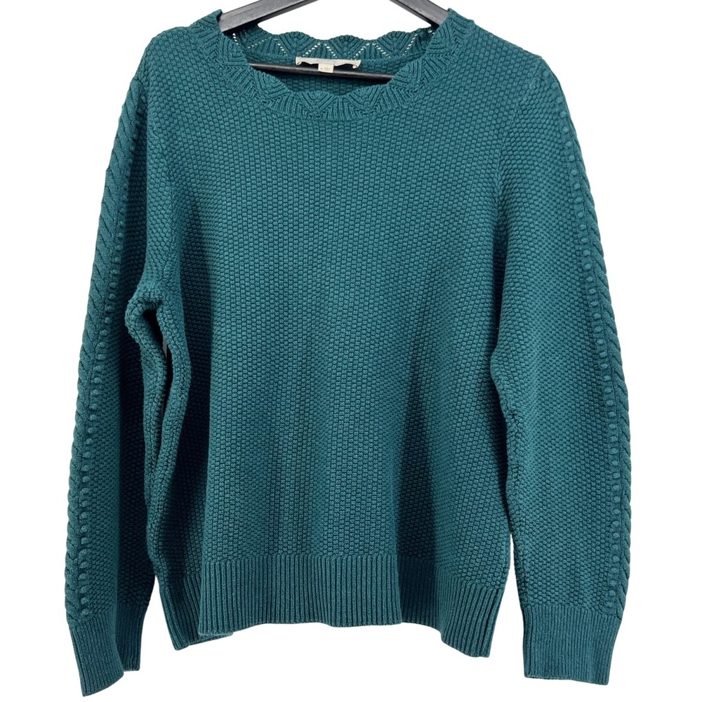 LOFT Womens XL Green Textured Knit Long Sleeve Crew Neck Pullover Sweater